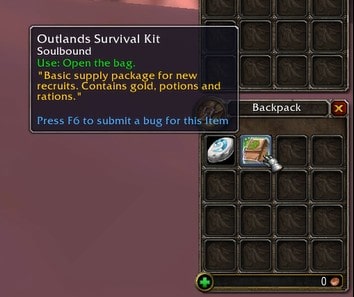 outland survival kit from the level 58 boost character on TBC Classic